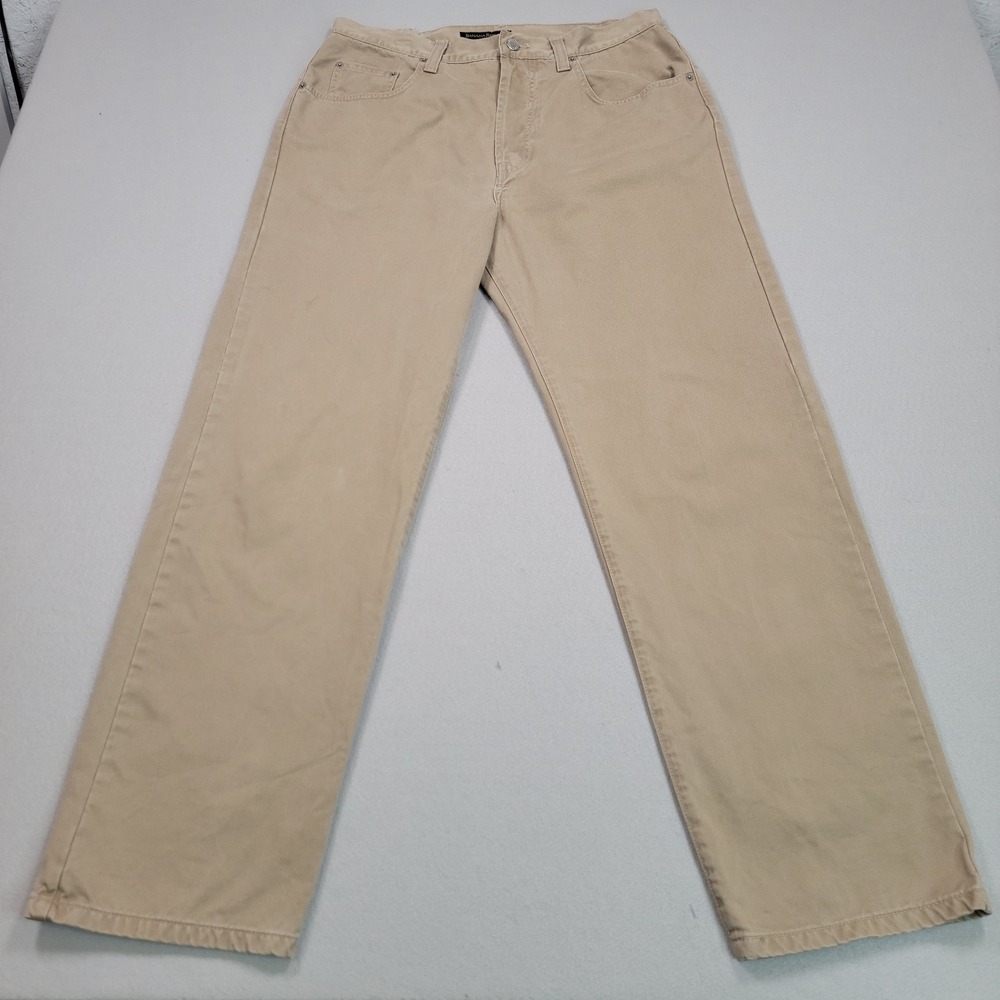 Banana Republic Laredo Mens Khaki Button Fly Straight Leg Pants 36R Small Stain